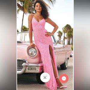 Sherri Hill - 54344 Strappy Open Back Beaded Fringe High Slit Gown size 0